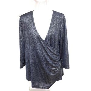 Jennifer Lopez Shiny Navy Crisscross Blouse Size XL